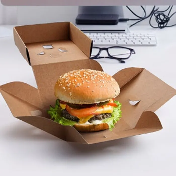 Hlavný obrázok produktu Burger box (PAP - FSC Mix) rozkládací nepromastitelný kraft 145 x 145 x 150 mm [50 ks]
