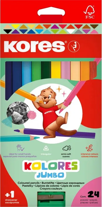 Hlavný obrázok produktu Pastelky Kores Kolores Jumbo trojhranné 5 mm 24 barev