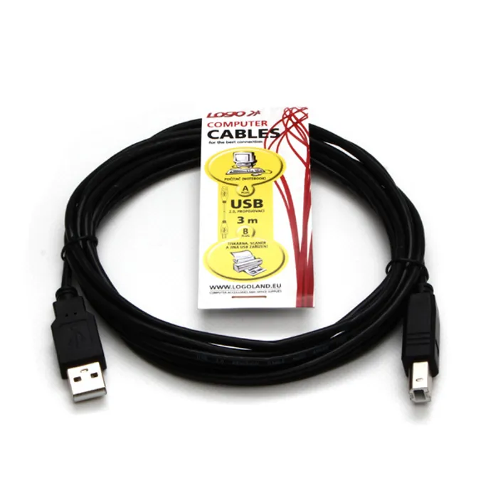 Hlavný obrázok produktu Kabel USB (2.0), USB A M- USB B M, 3m, šedý, Logo