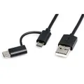 Ďalší obrázok produktu USB kábel (2.0), USB A M - microUSB M + USB C M, 1m, guľatý, čierny, plastic bag, s redukciou na USB C