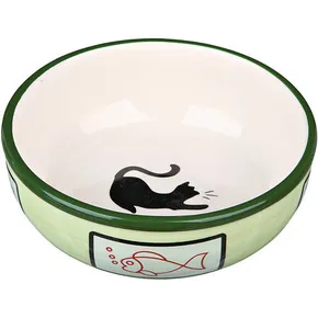 Keramická miska s mačkou a rybou, glazúra 0,35 l/12,5 cm