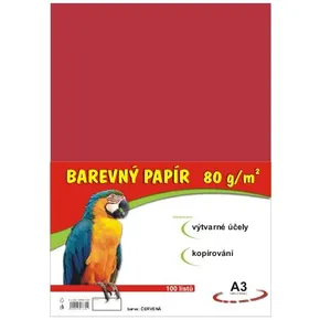 Papier na výtvarnú výchovu A3, 80 g/m², červený, 100 listov