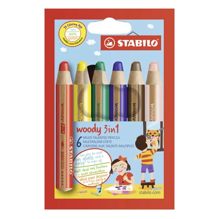 Hlavný obrázok produktu Pastelka, vodovka & voskovka v jednom STABILO woody 3 in 1 - 6 ks sada
