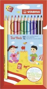 Pastelky trojhranná STABILO Trio hrubá - 12 ks súprava so strúhadlom