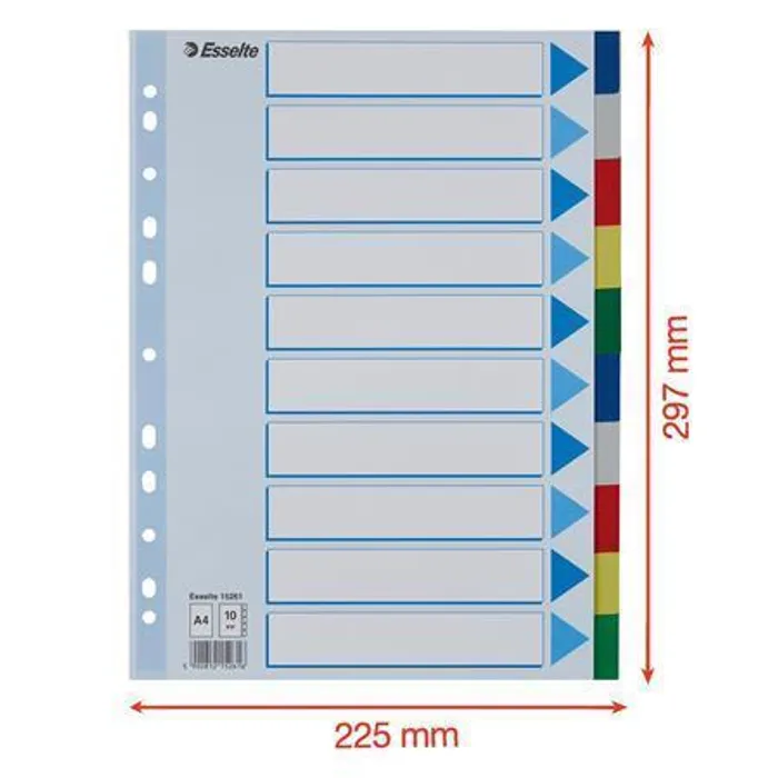 Hlavný obrázok produktu Plastové barevné rozlišovače Esselte, A4, Mix barev