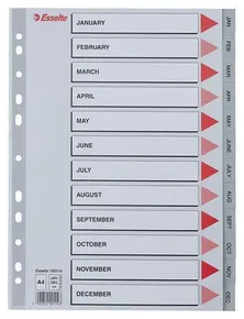 Registry , Jan-Dec, sivý, plastový, A4, ESSELTE