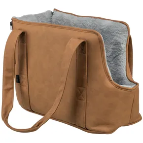 Transportná taška EVELYN, 40 x 30 x 20 cm, do 5 kg, umelá koža, plyš, hnedá / sivá