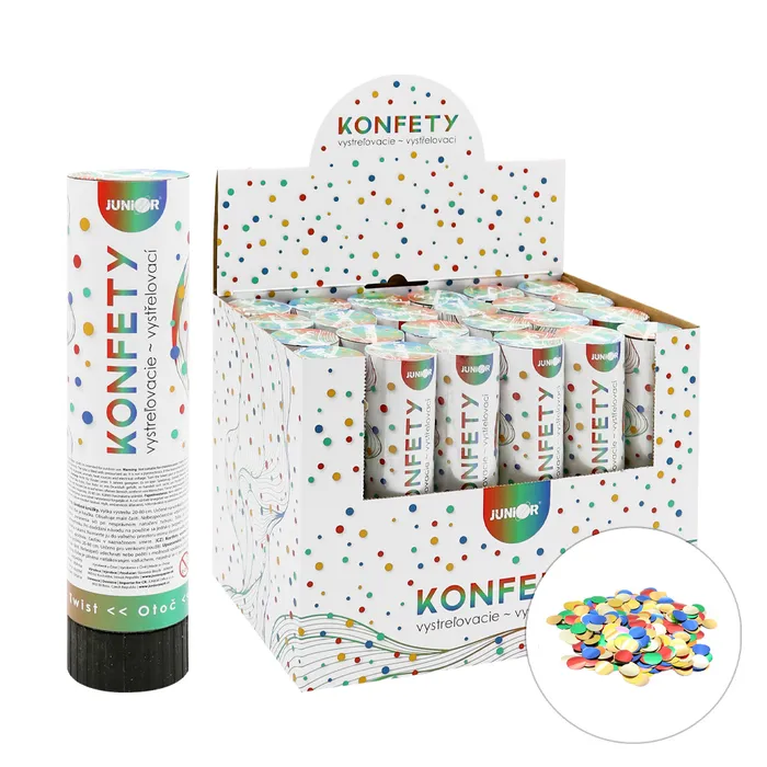 Hlavný obrázok produktu Vystřelovací konfety - trubka 20 cm, barevné kovové kroužky, [1 ks]