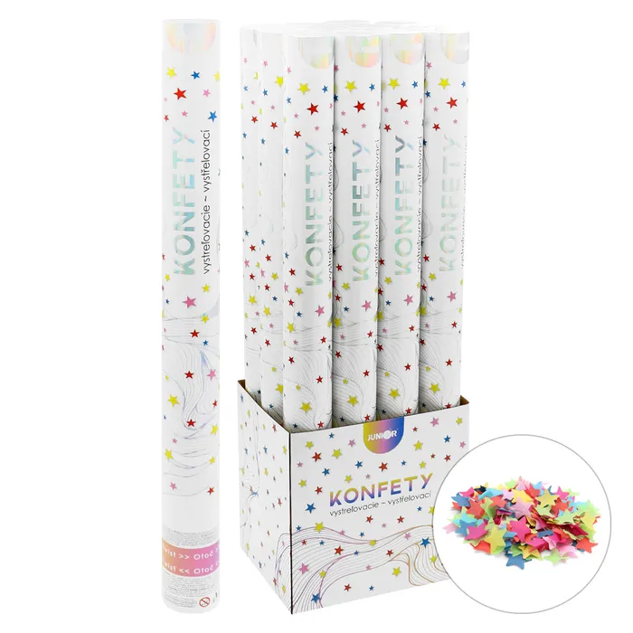 Hlavný obrázok produktu Vystřelovací konfety - trubka 60 cm, barevné papírové hvězdy, [1 ks]